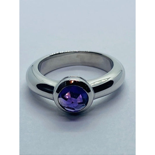 TIFFANY & Co Faceted Amethyst 18K Solid White Gold Solitaire France Genuine Sz 5,75