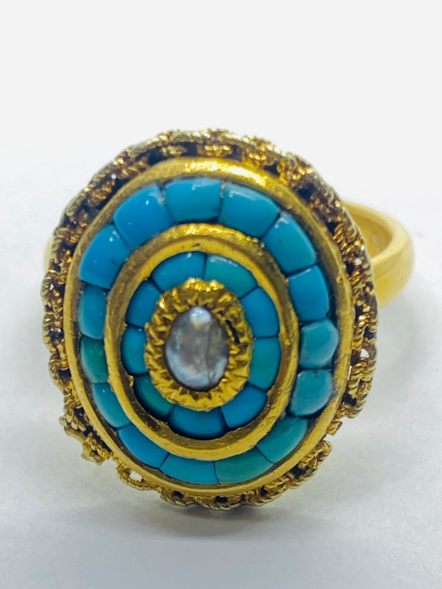 Tiffany & Co Customized 22k Turquoise Pearl Gold Cluster Ring 10.9 Grams