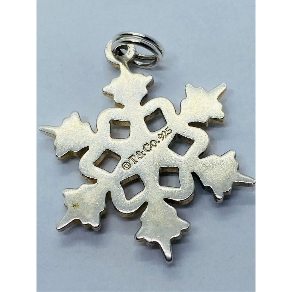 Tiffany & Co Large Snow Flake Sterling Silver Pendant Cham 29mm RARE SIZE