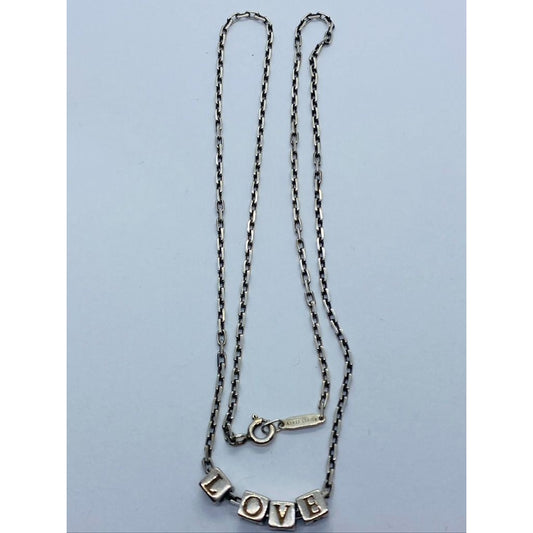 Tiffany & Co LOVE Cube Necklace Pendant Charm 17.75  Chain Silver ERA