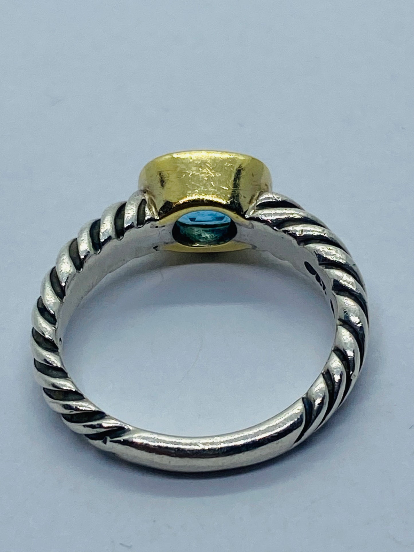 David Yurman BLUE TOPAZ Noblesse Ring, 925 Sterling Silver, 18K 750 Gold, 6.75