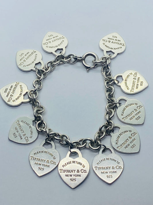 Tiffany & Co Multi Heart Bracelet 7” Sterling Silver 925 Rare RETIRED Pouch Box