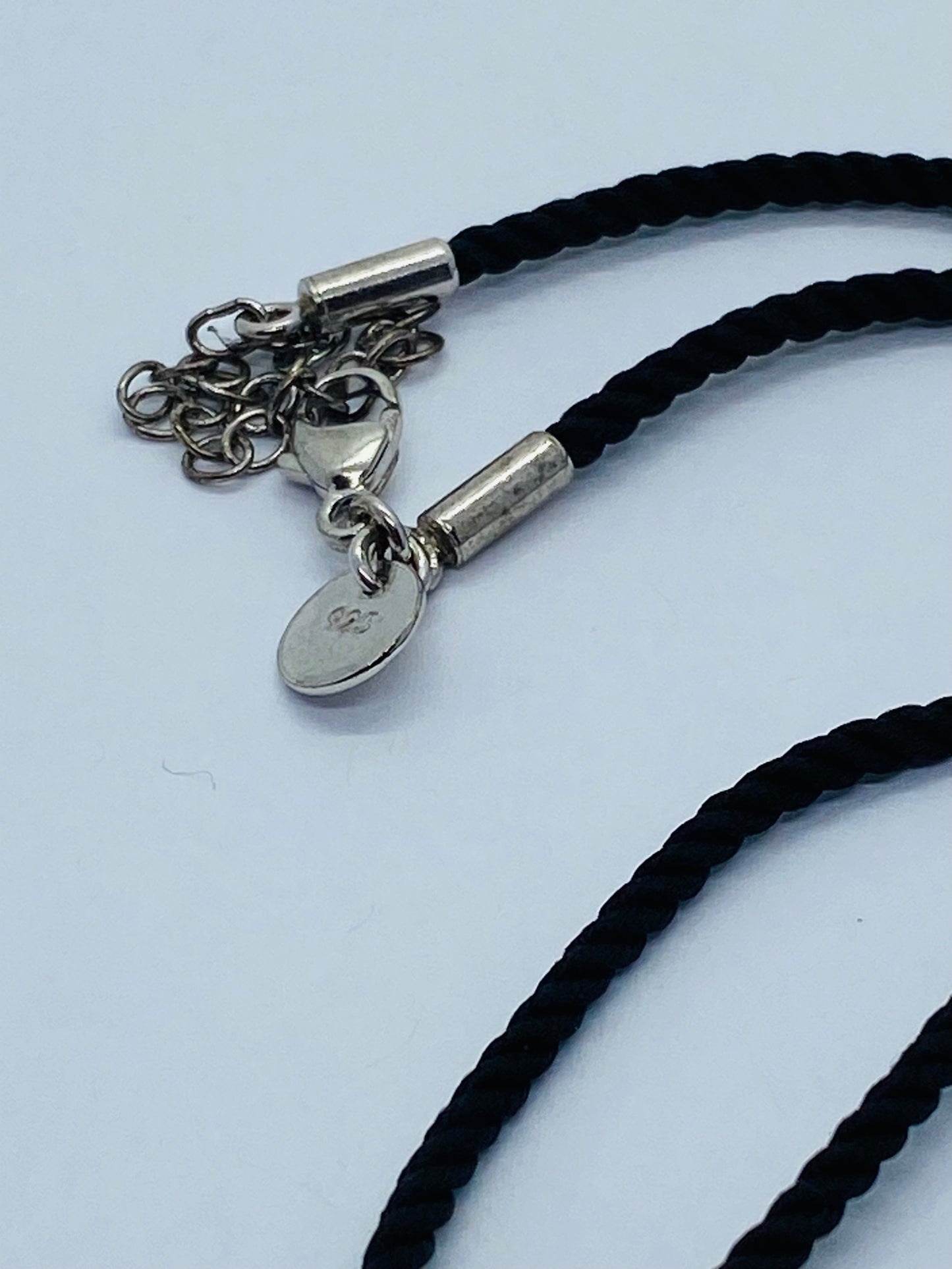 Tiffany & Co White Bone Script New York Fifth Ave Round  Silk Cord 16" Necklace