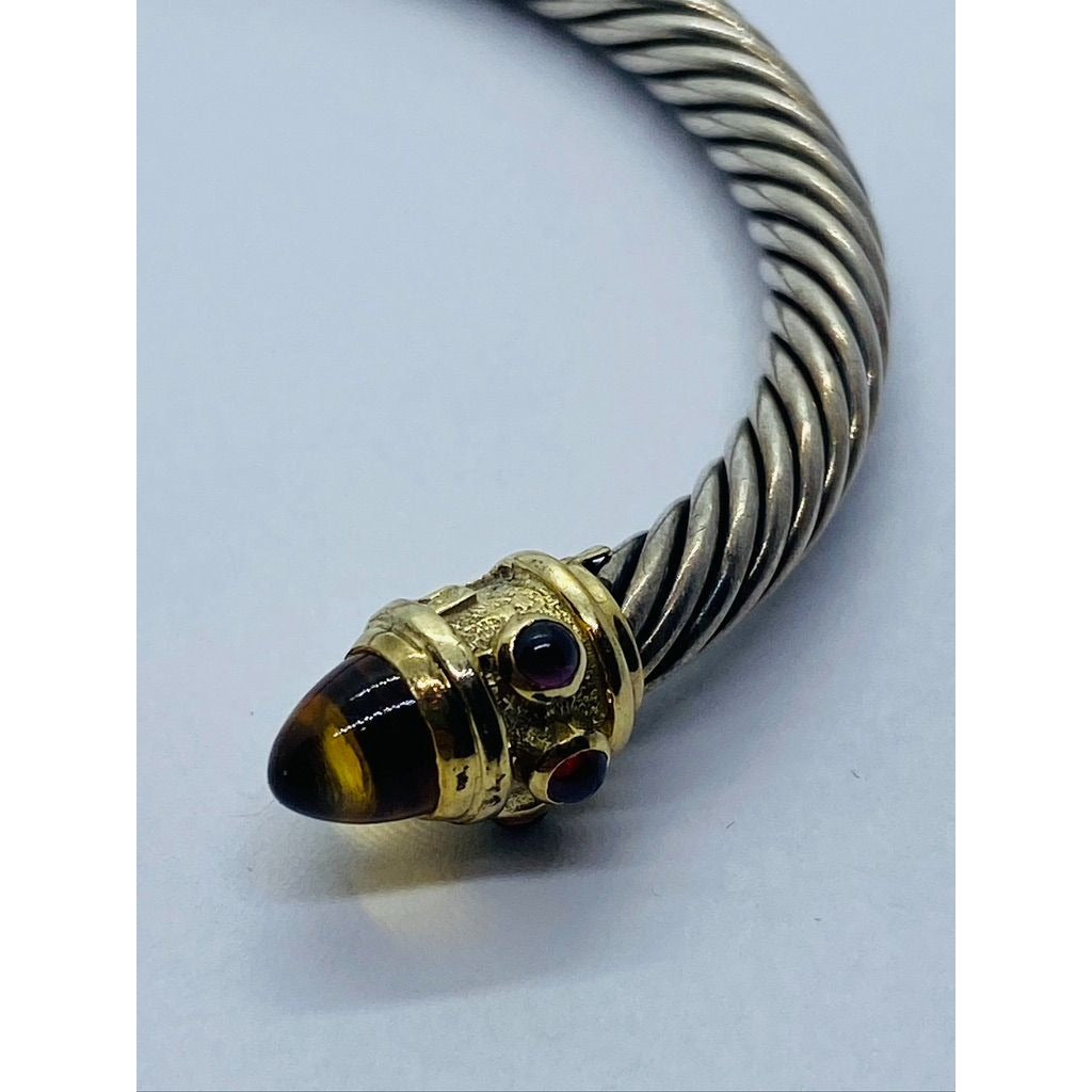 David Yurman Sterling Silver 14k Citrine Amethyst Renaissance 5mm Cable Cuff Bracelet