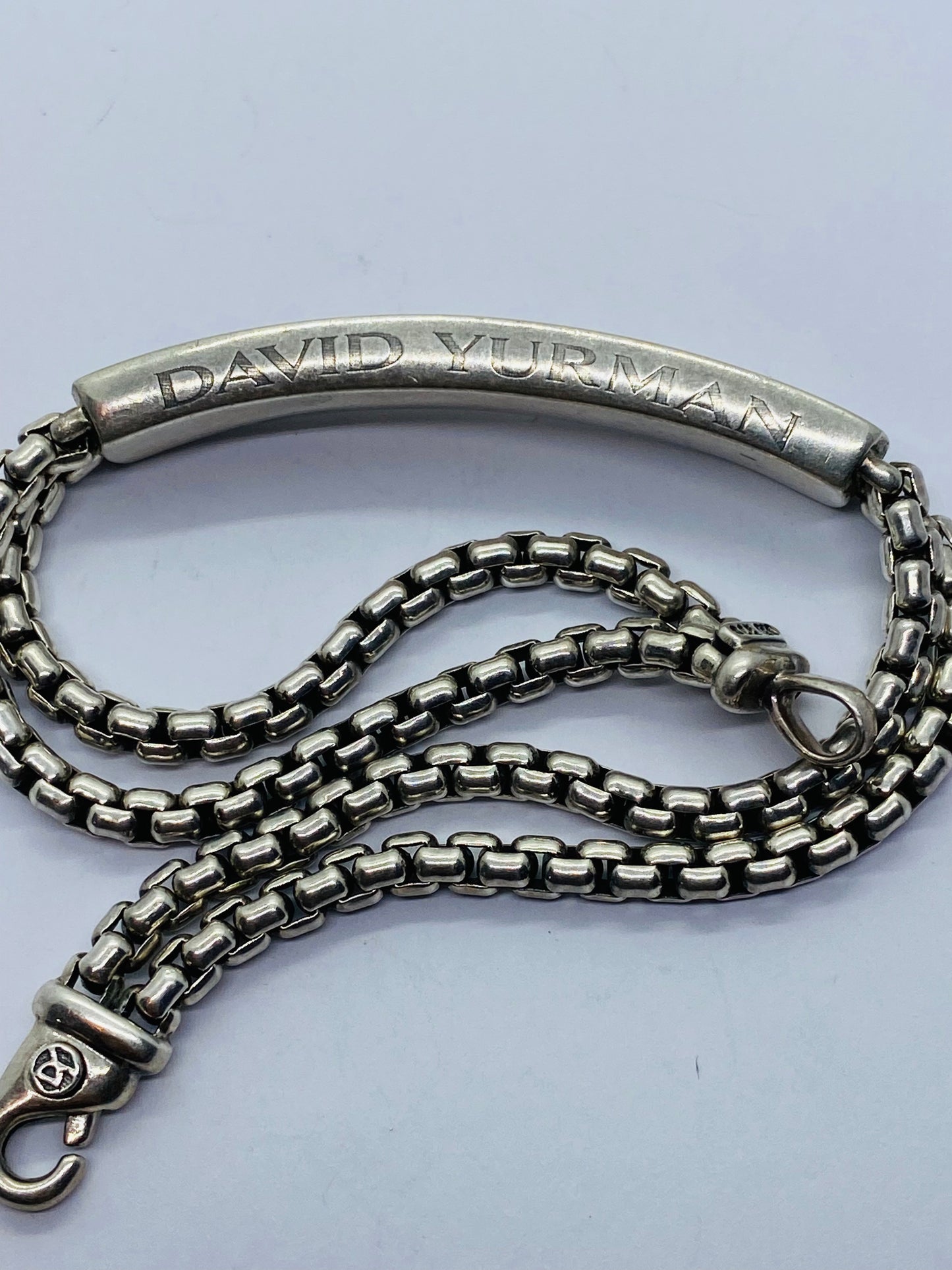 David Yurman Sterling Silver & Onyx ID Bracelet Double Box Chain Link 8.5”