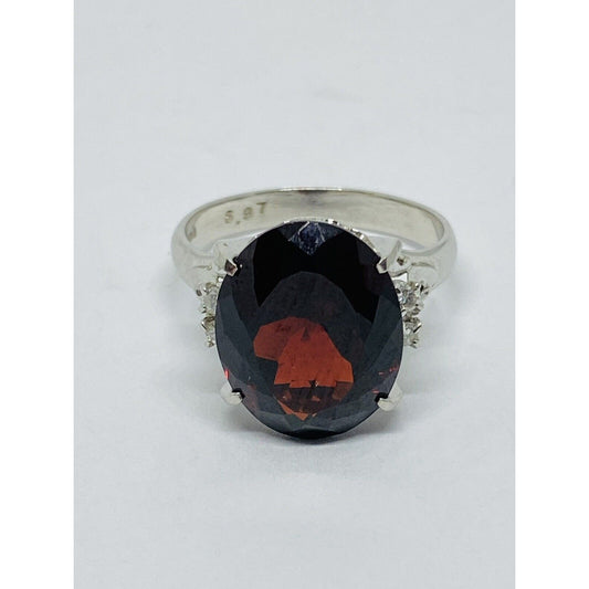 Large Platinum Solitaire Rich Red Garnet Diamond Ring 6.97 CT Garnet size 5.75