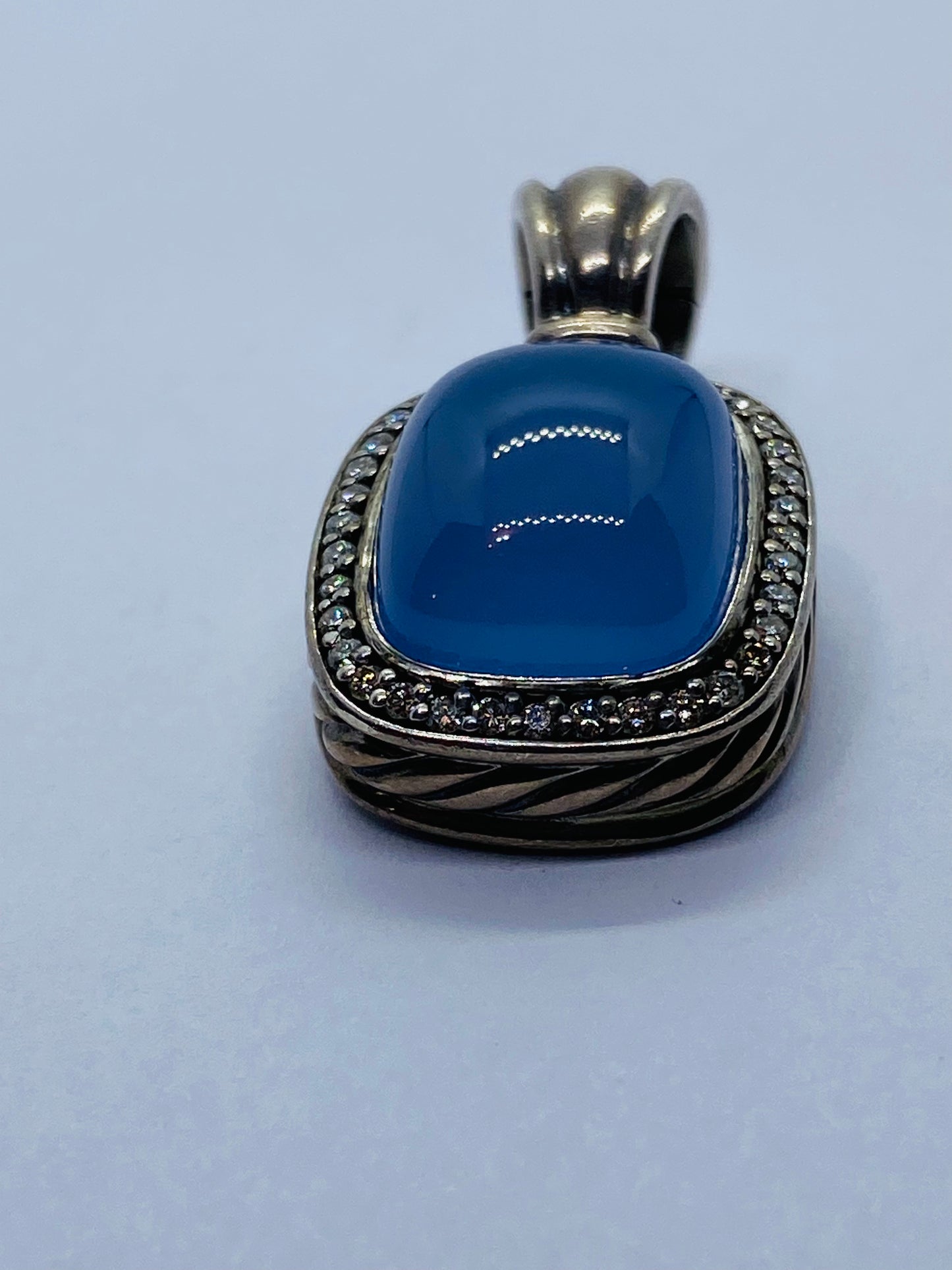 David Yurman Albion Chalcedony 925 Silver 18K 750  Diamond Pendant Enhancer