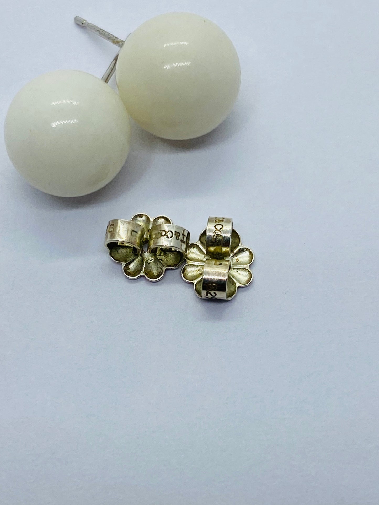 Authentic Tiffany & Co White Dolomite 14K Post silver backs