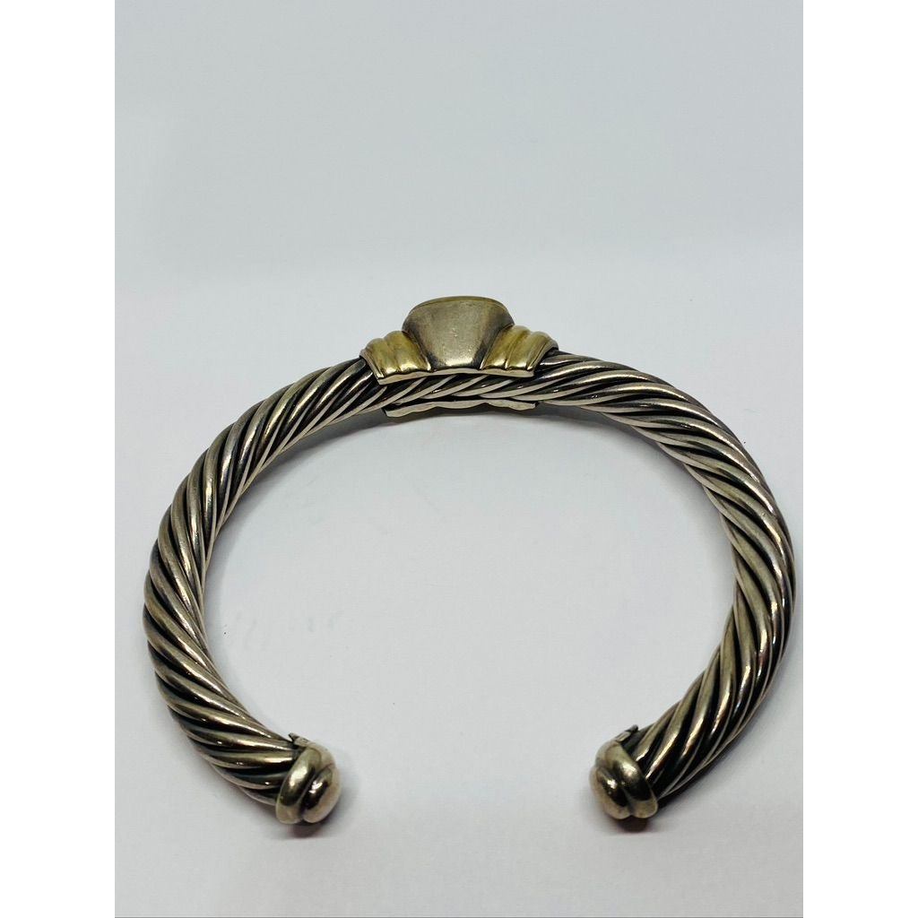 David Yurman Twisted Cable Cuff Bracelet 925 Silver & 14k Gold Peridot (chipped)
