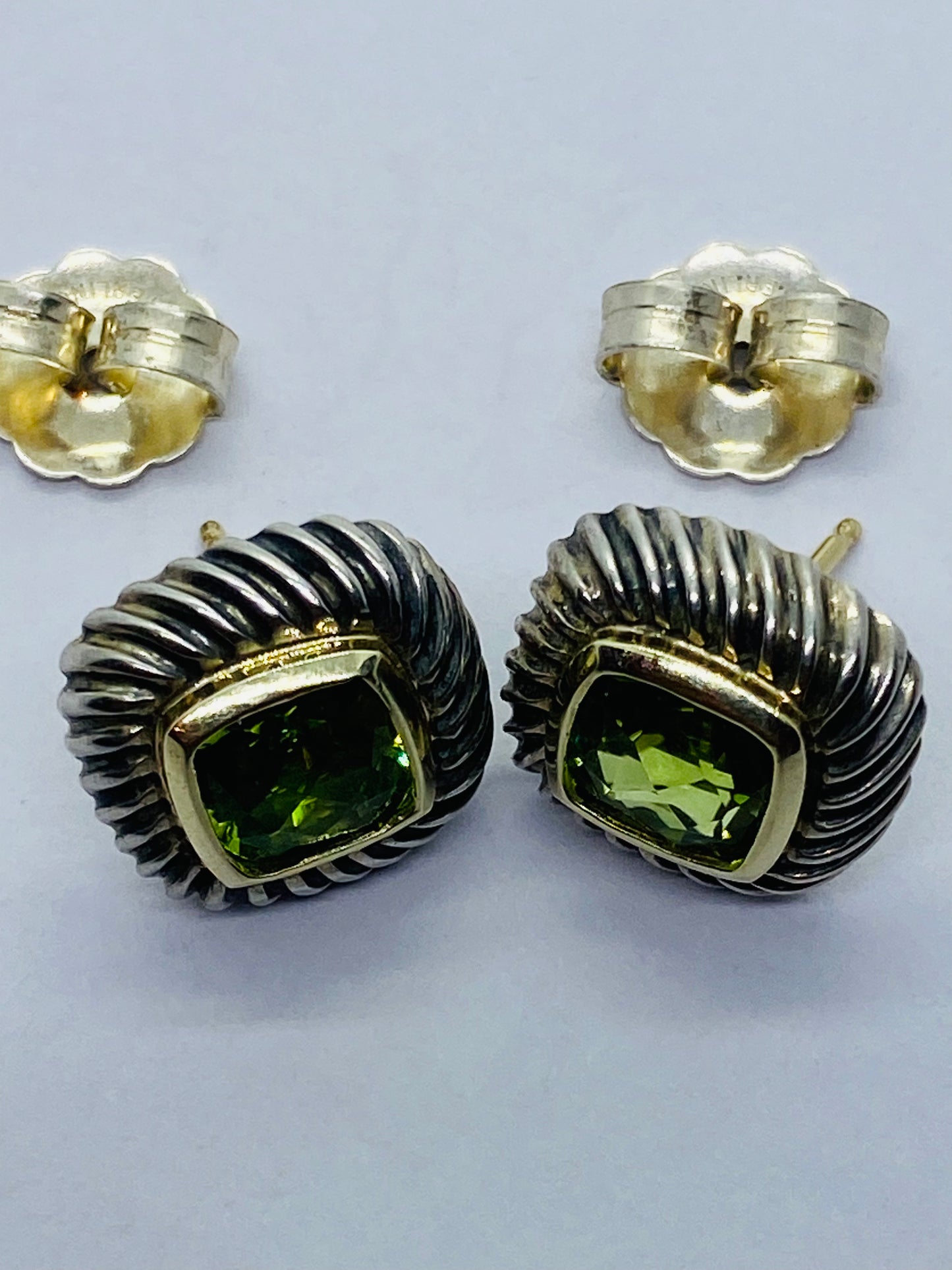 $775 DAVID YURMAN 14K GOLD, SS ALBION PERIDOT EARRING 7MM STONE