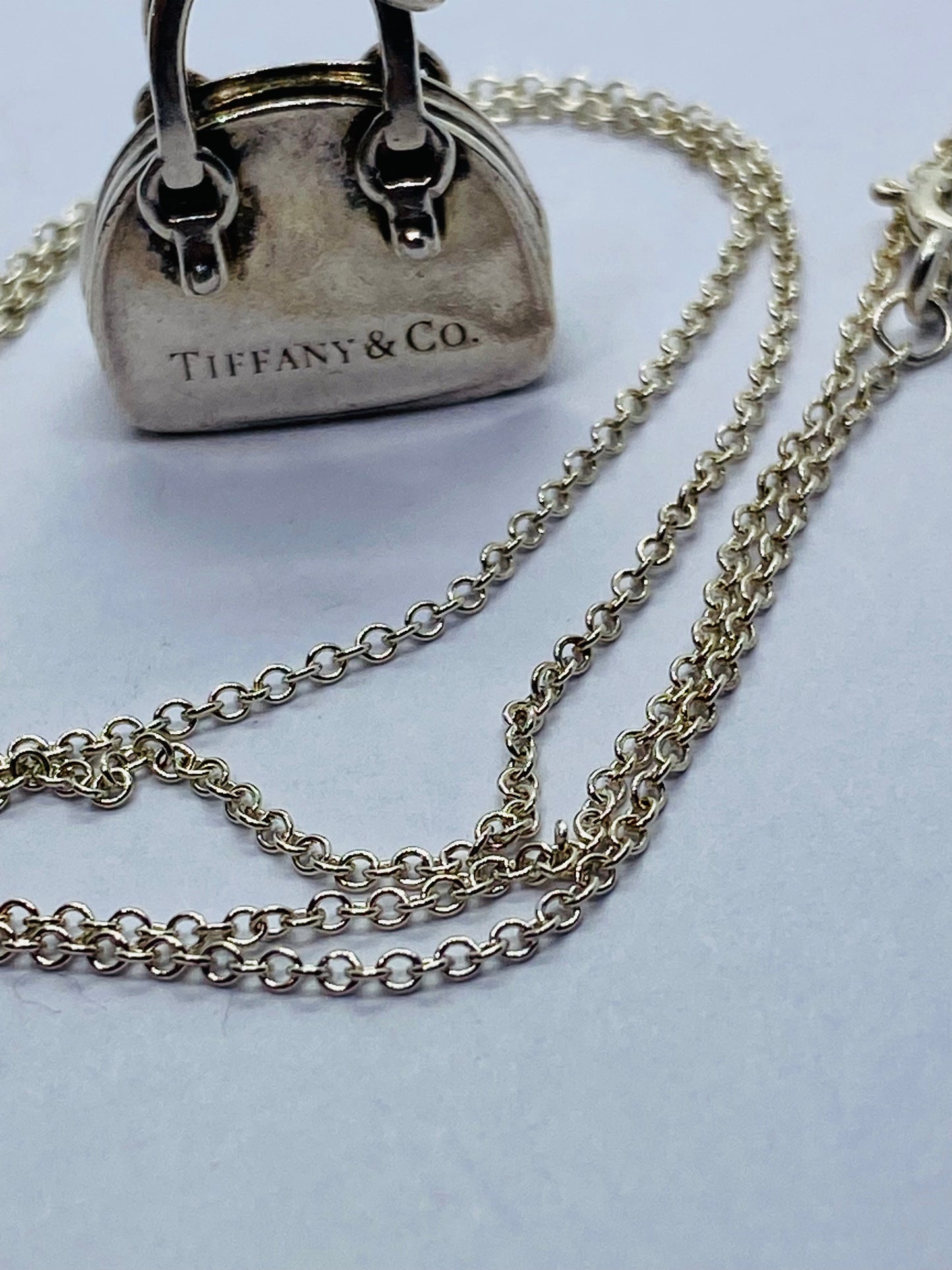 Tiffany & Co. Sterling Silver Handbag and Enamel Heart Italy  Pendant Necklace