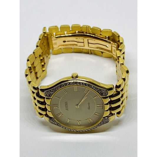Solid 18k Yellow Gold JUVENIA Unisex Watch with Diamonds 101 grams 33mm ACCURATE