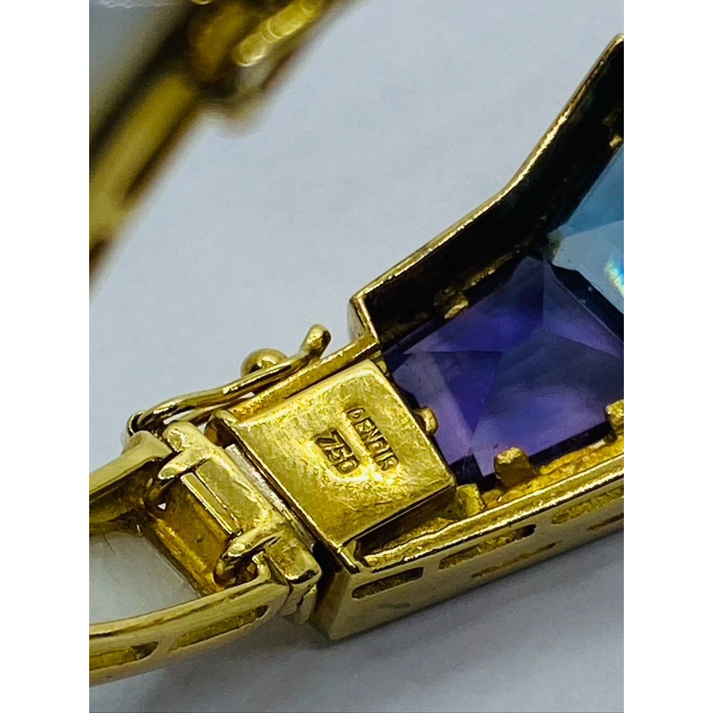 Denoir Diamond MOP Amethyst Topaz 18K Gold Chevron Bracelet 33.8 Grams