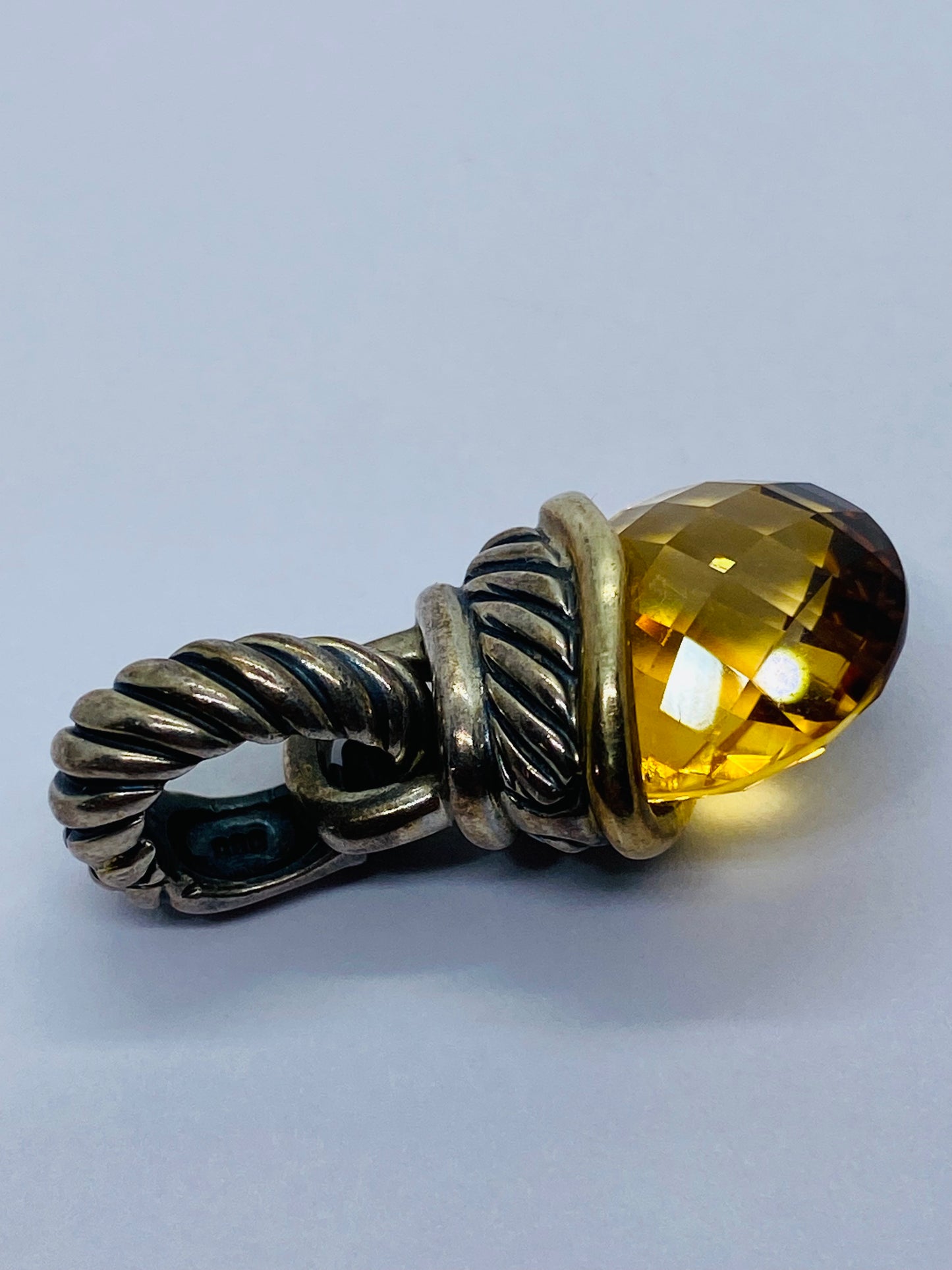 David Yurman Sterling 14K 925 585 Gold Citrine Acorn Pendant Enhancer
