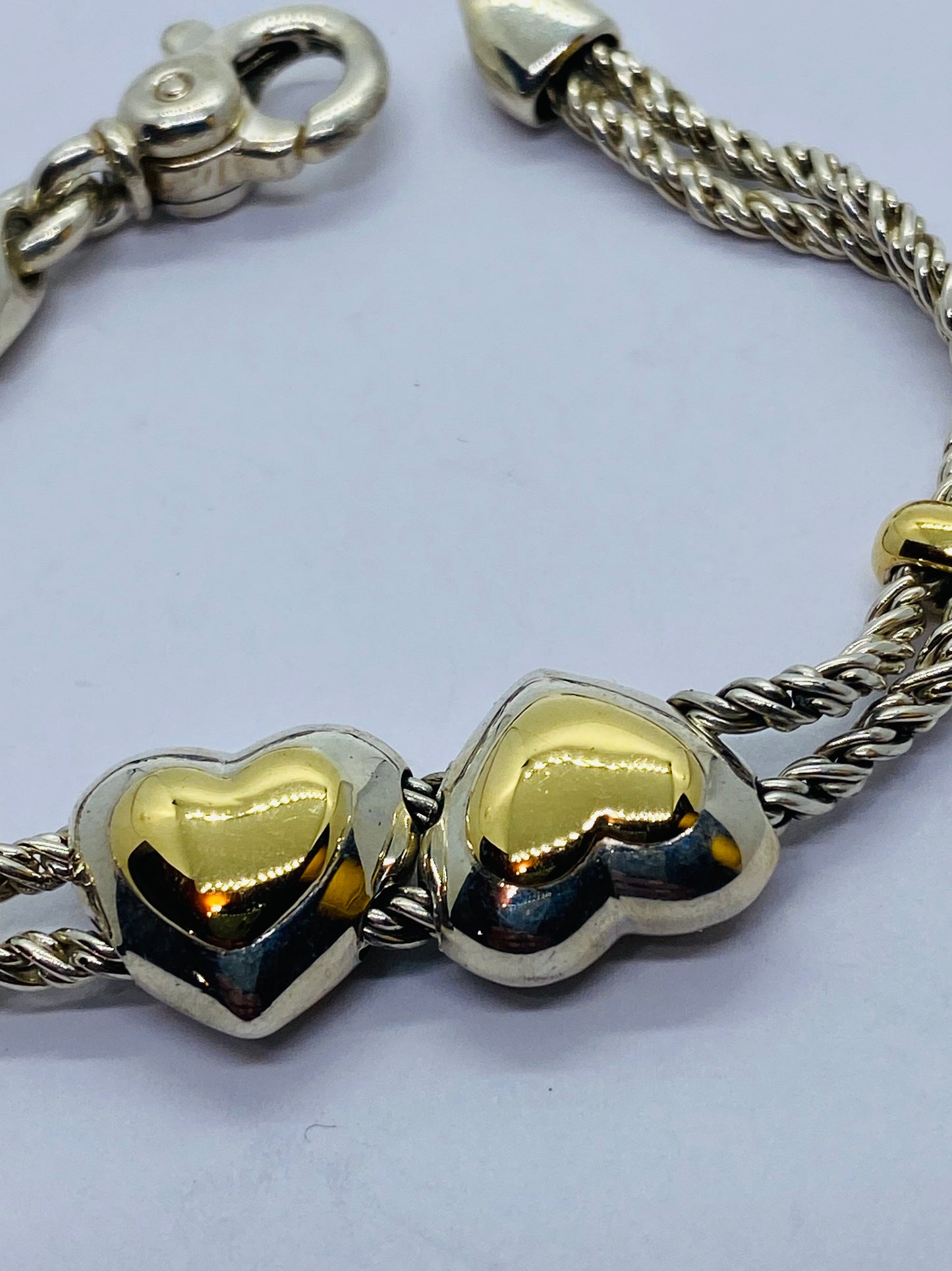 Tiffany & Co Sterling Silver & 18k Gold Double Rope Heart Slide Bracelet 6.75”