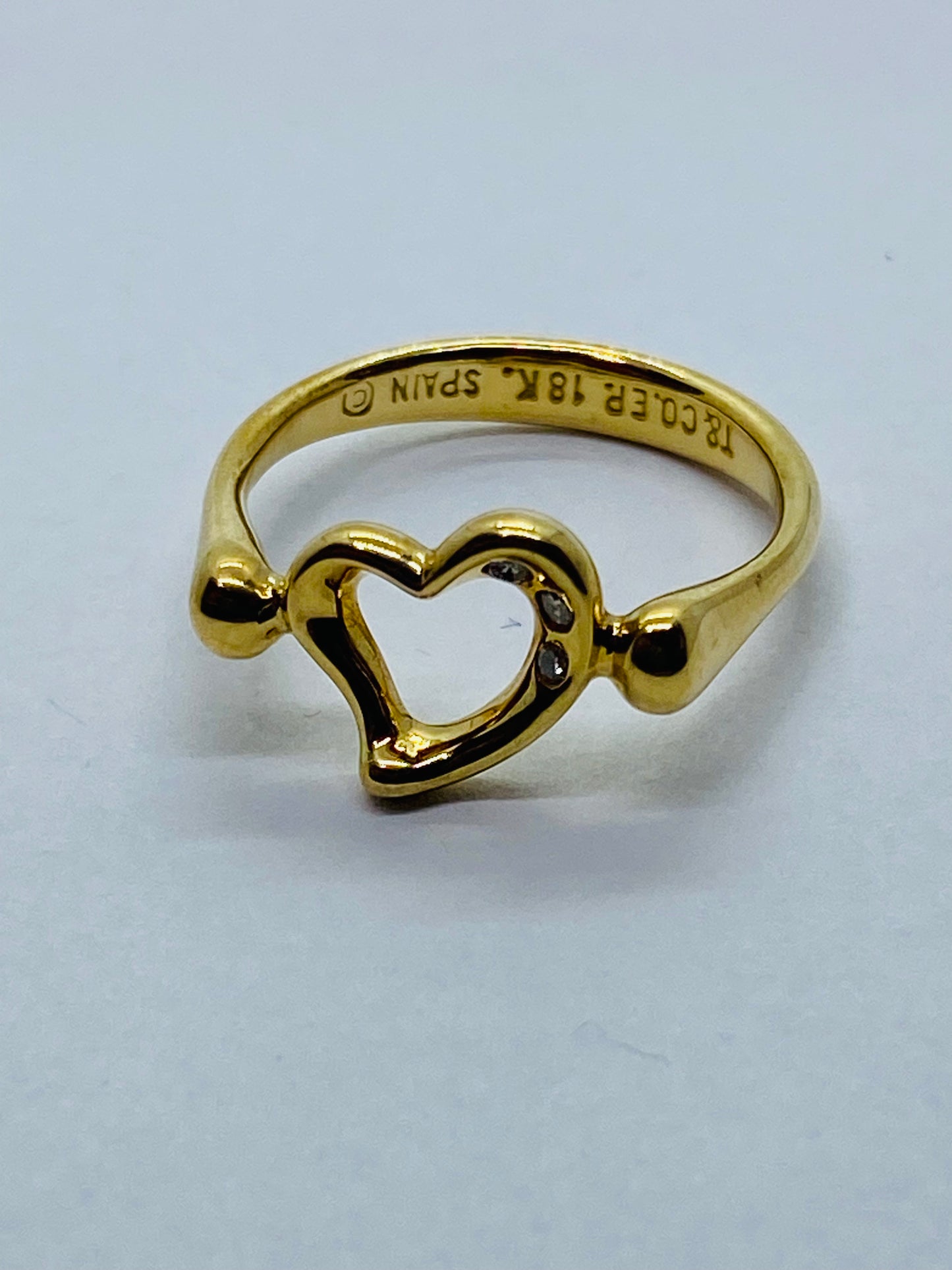 Authentic Tiffany & Co. 18K Yellow Gold Diamond Open heart Ring by Elsa Peretti