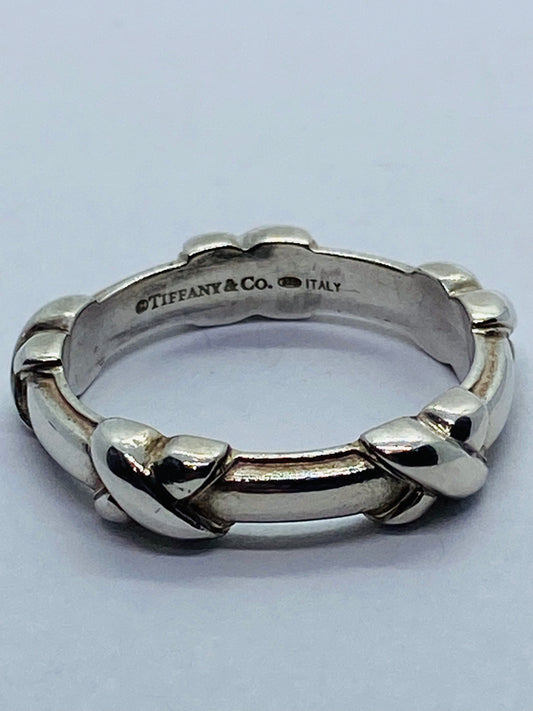 Tiffany & Co Silver Signature X Stacking Ring Band Sz 7.25