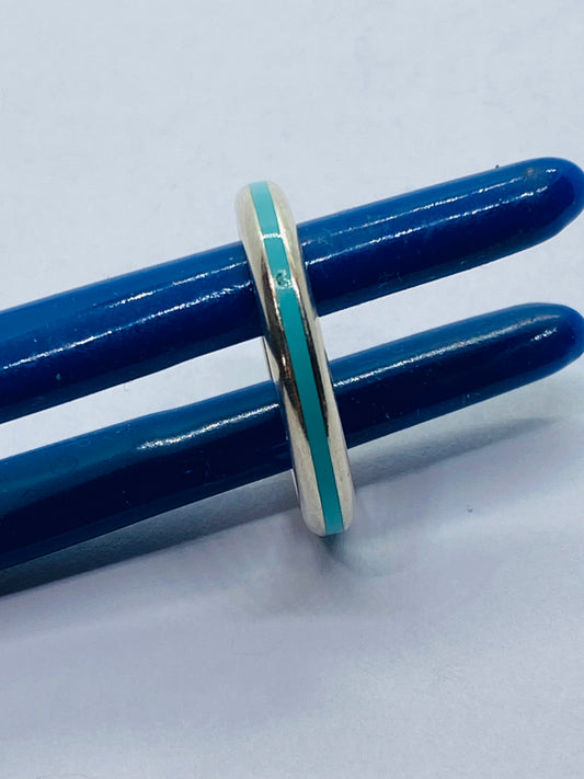 Tiffany & Co. Sterling Silver Blue Enamel Narrow Band Ring Pre-Loved Size 5.25
