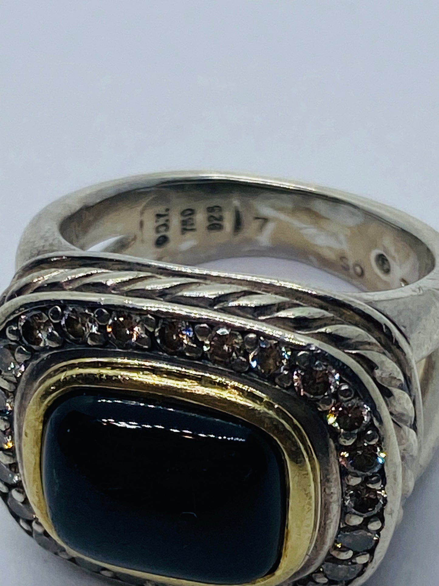 David Yurman Albion Diamond 1.25CT Onyx 18k Gold 925 Silver Ring Size 6.5 RARE