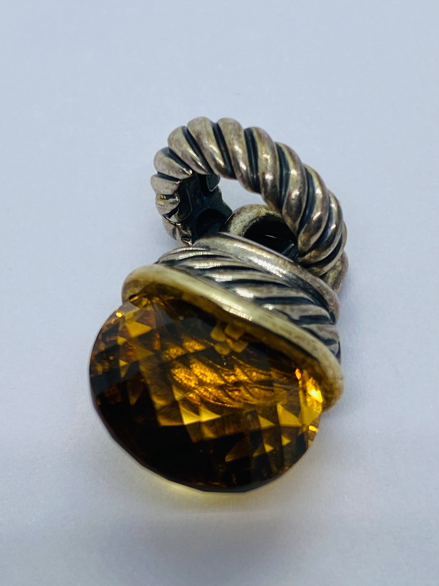 David Yurman Sterling 14K 925 585 Gold Citrine Acorn Pendant Enhancer