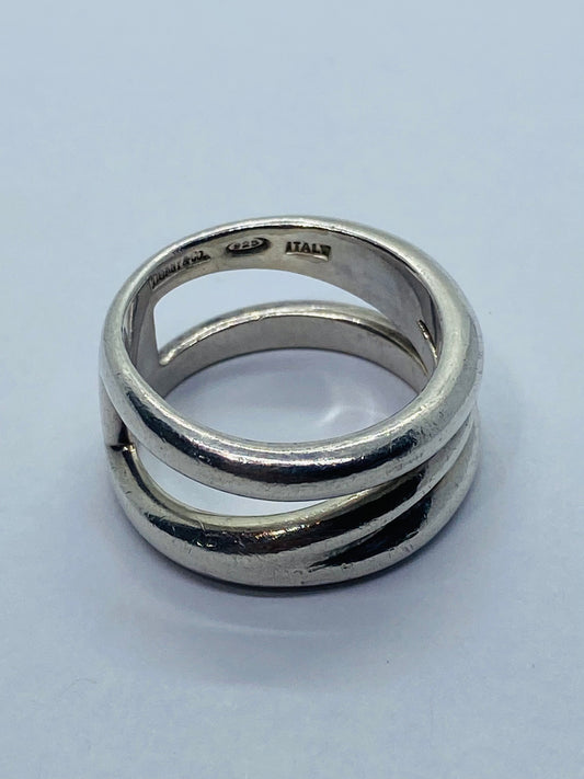 Tiffany & Co. Italy Sterling Silver Diagonal Wide Band Ring Size 7