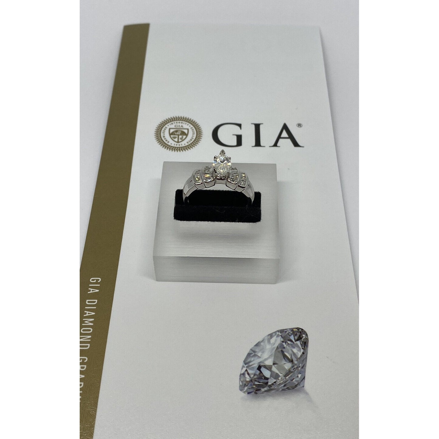 14K White Gold GIA CERTIFIED 1.61 TCW H-I Marquise/Baguette/ Princess