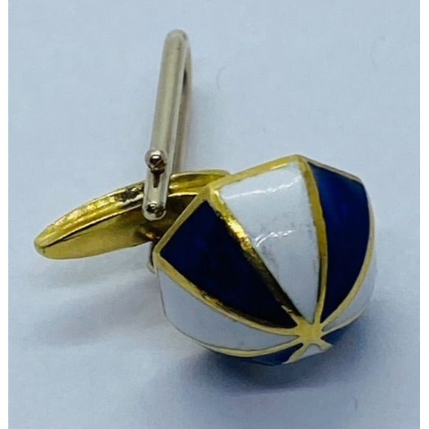 David Webb Umbrella Blue White Enamel 18K Shirt Studs