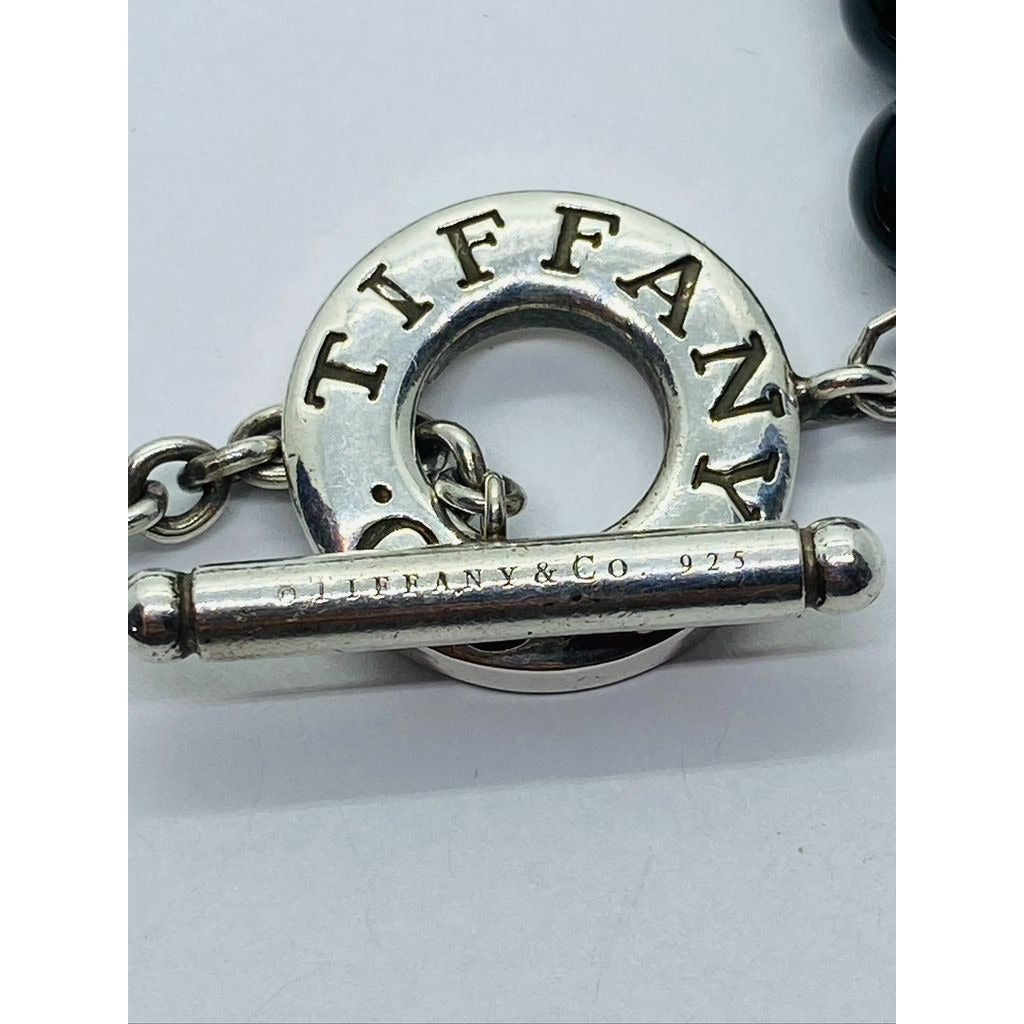 Tiffany & Co Bracelet Black Onyx Beads 925 Polished Sterling Silver Toggle Clasp