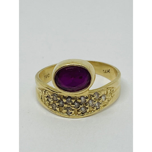 Oval Synthetic Ruby CZ Ring 14k Yellow Gold Size 9 Stone Measures 7.5x5.5MM