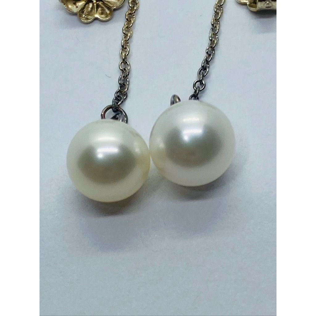 Tiffany 7 Co 925 Pearl Drop Dangle Earrings 6.5mm pearls