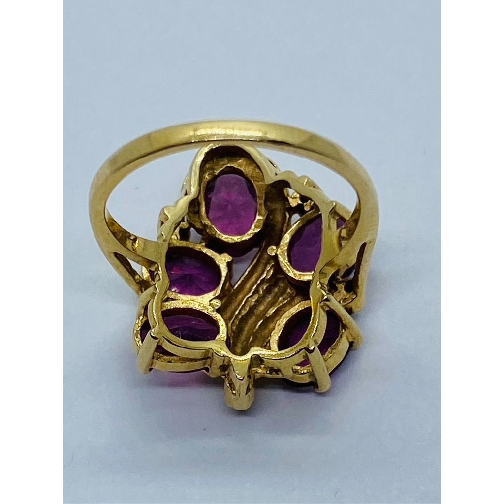 14K Yellow Gold Amethyst and Diamond Ring Size 6