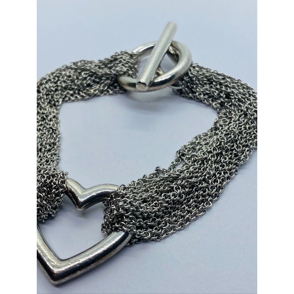 Tiffany & Co. 925 Silver Multi Strand Mesh Toggle 7.25" Bracelet
