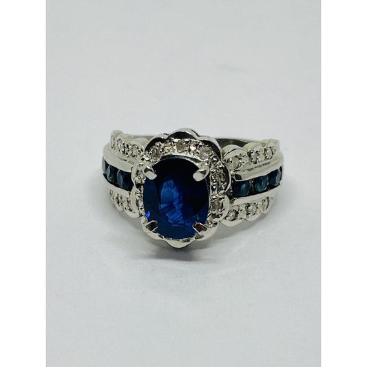 Platinum Diamond & Sapphire Ring 2.24TCW Size 4.25