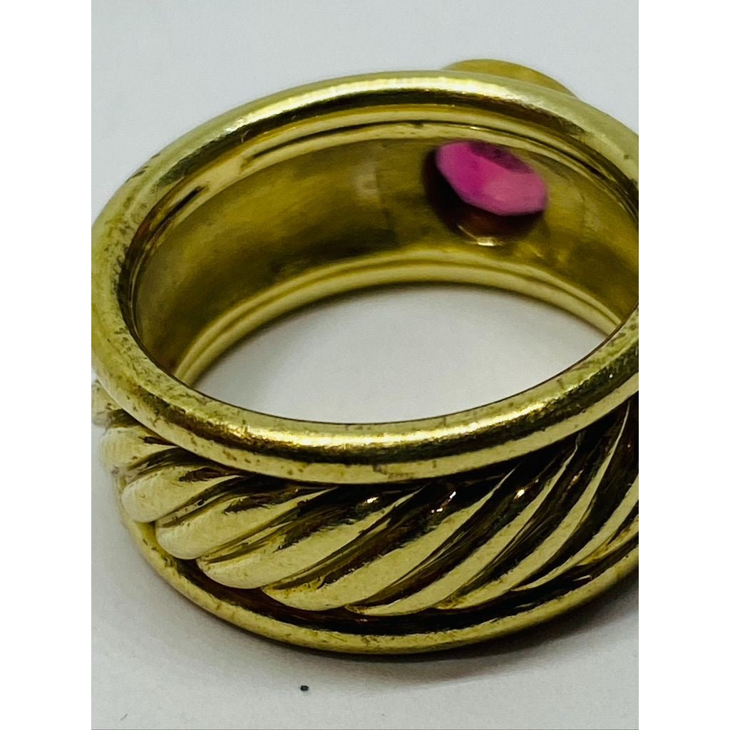 Beautiful David Yurman 14K Yellow Gold & Pink Tourmaline Wide Band Ring 9mm Wide