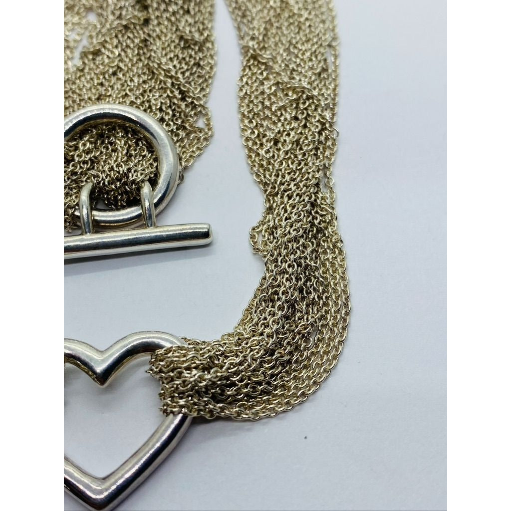 TIFFANY & CO. STERLING SILVER 925 OPEN HEART MULTI-STRAND TOGGLE CLASP NECKLACE