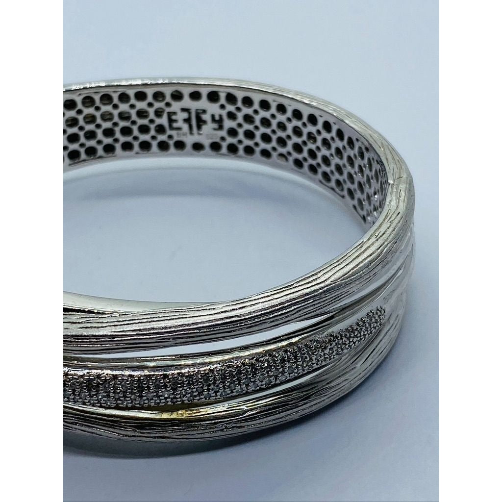 EFFY BH Balissima Diamond Sterling Silver Hinged Bangle asymmetric Bracelet