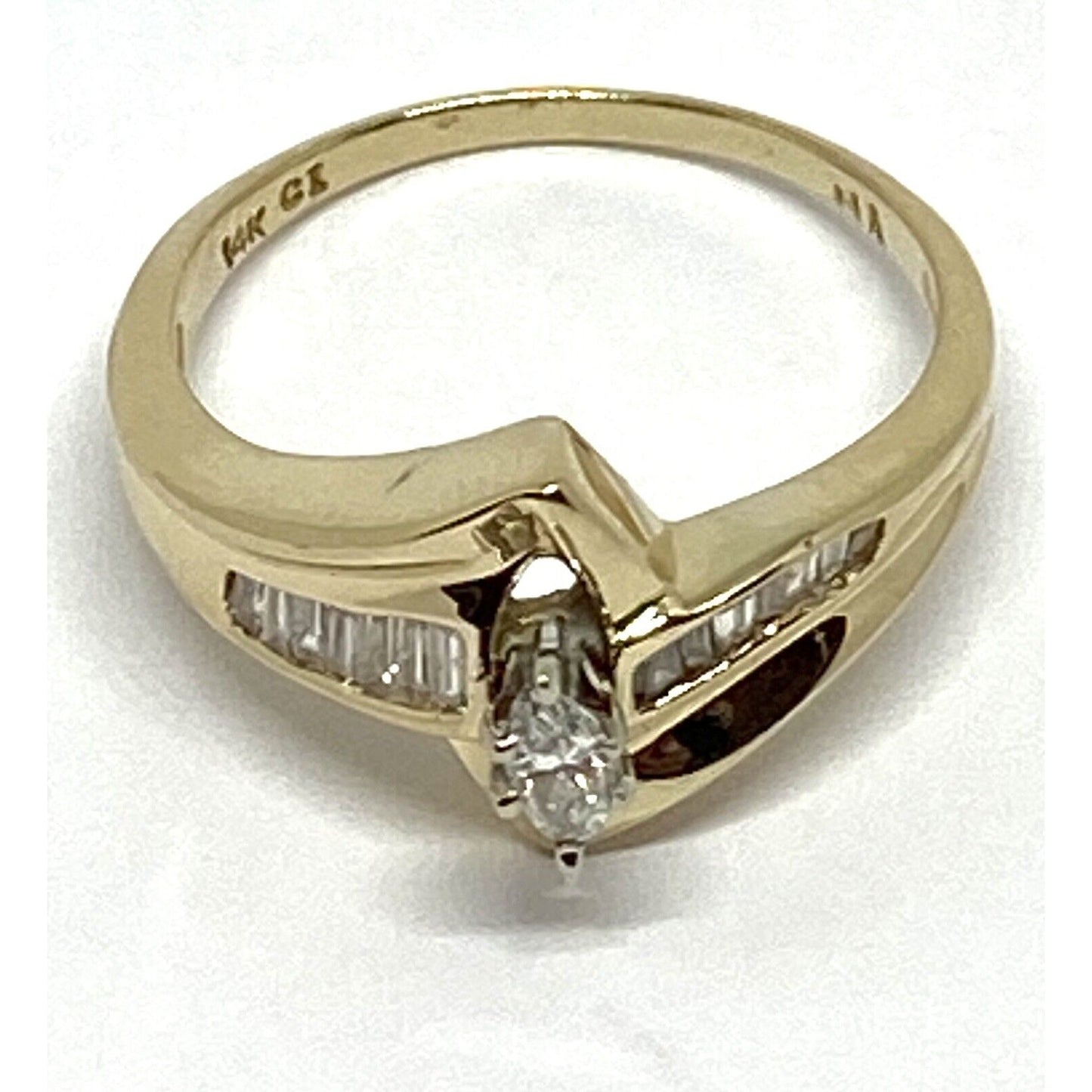 14K YELLOW GOLD ENGAGEMENT RING MARQUISE CENTER DIAMOND WITH BAGUETTE .24 TCW