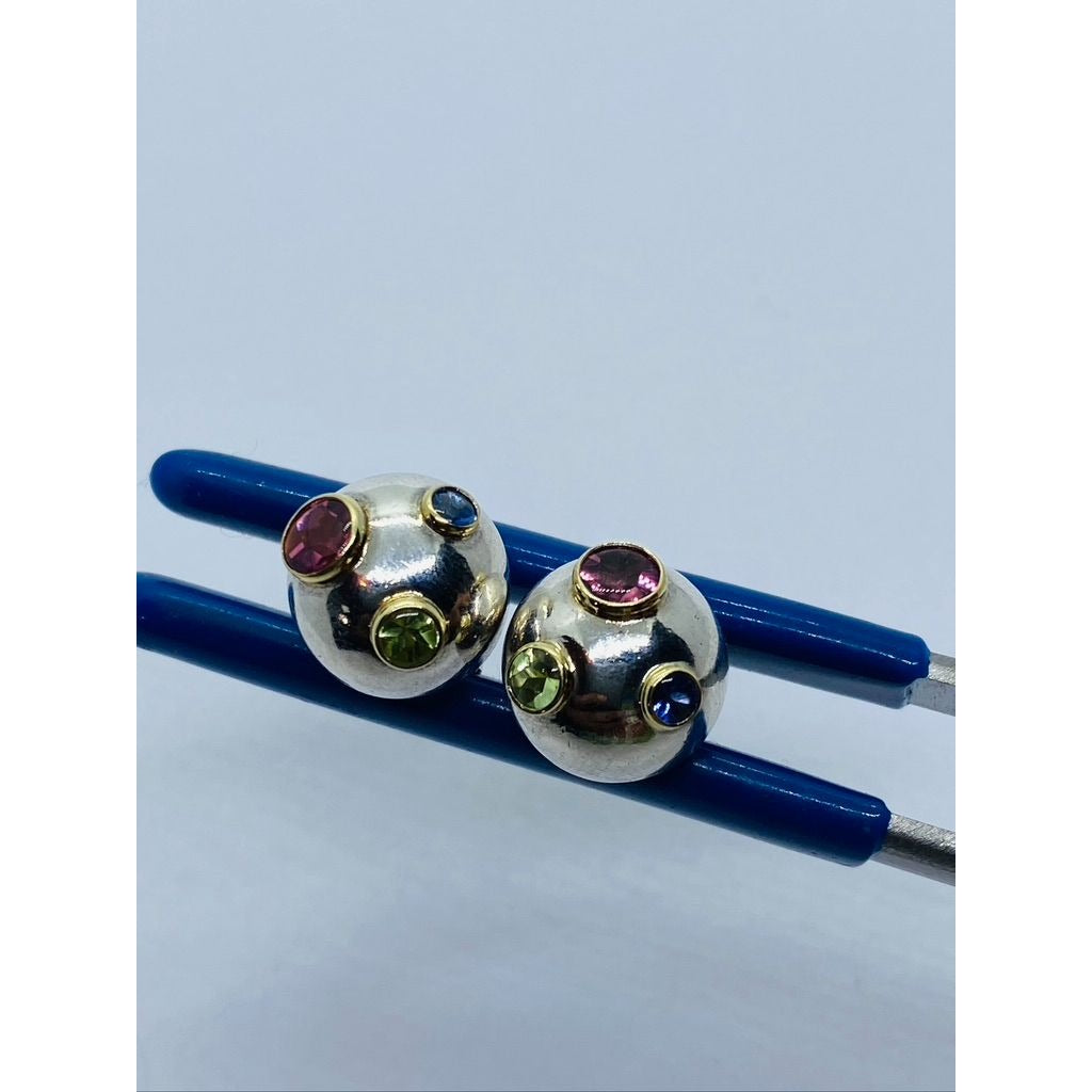Tiffany & Co. Etoile Ball Earrings Sterling 18K Gold Tourmaline Sapphire Peridot