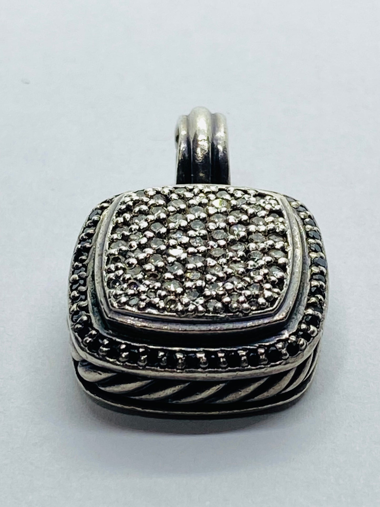 David Yurman 20mm Pave Diamond Albion Pendant Enhancer 925 Sterling Silver Halo