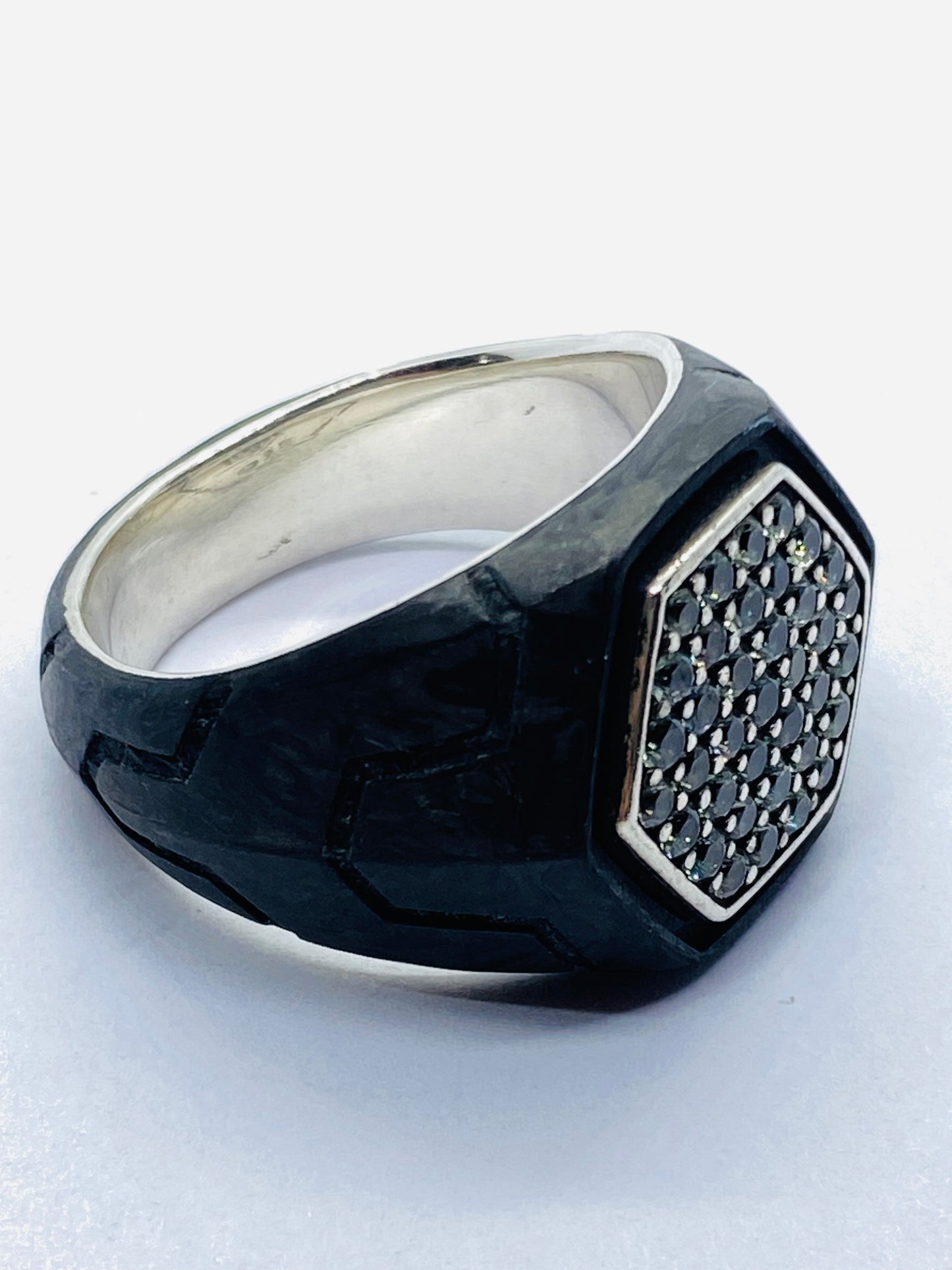 David Yurman Gray Sapphire Forged Carbon Signet Ring Size 11