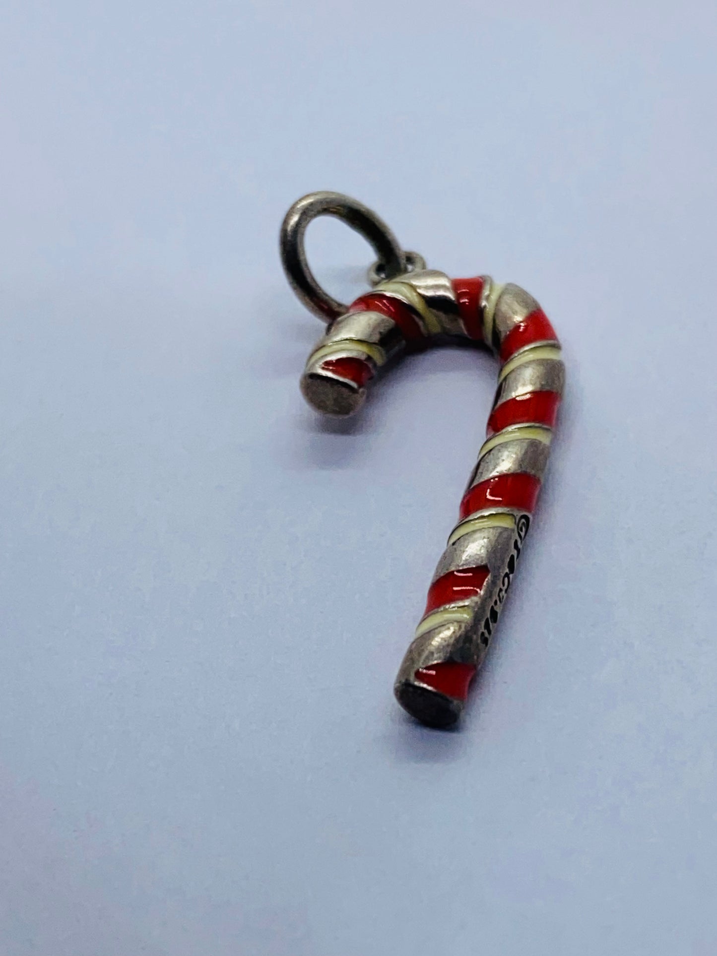 TIFFANY & CO SILVER WHITE RED ENAMEL CANDY CANE CHARM/PENDANT POUCH