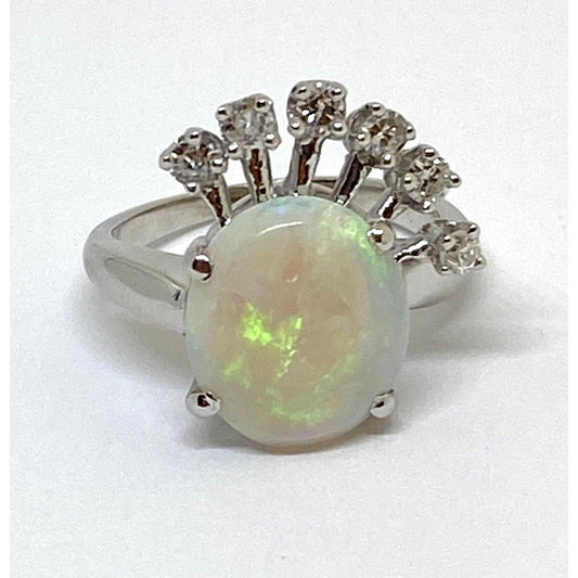 14K  2.42ct Opal And Diamond Ring Size 4.5 Excellent Condition 4.5 Grams