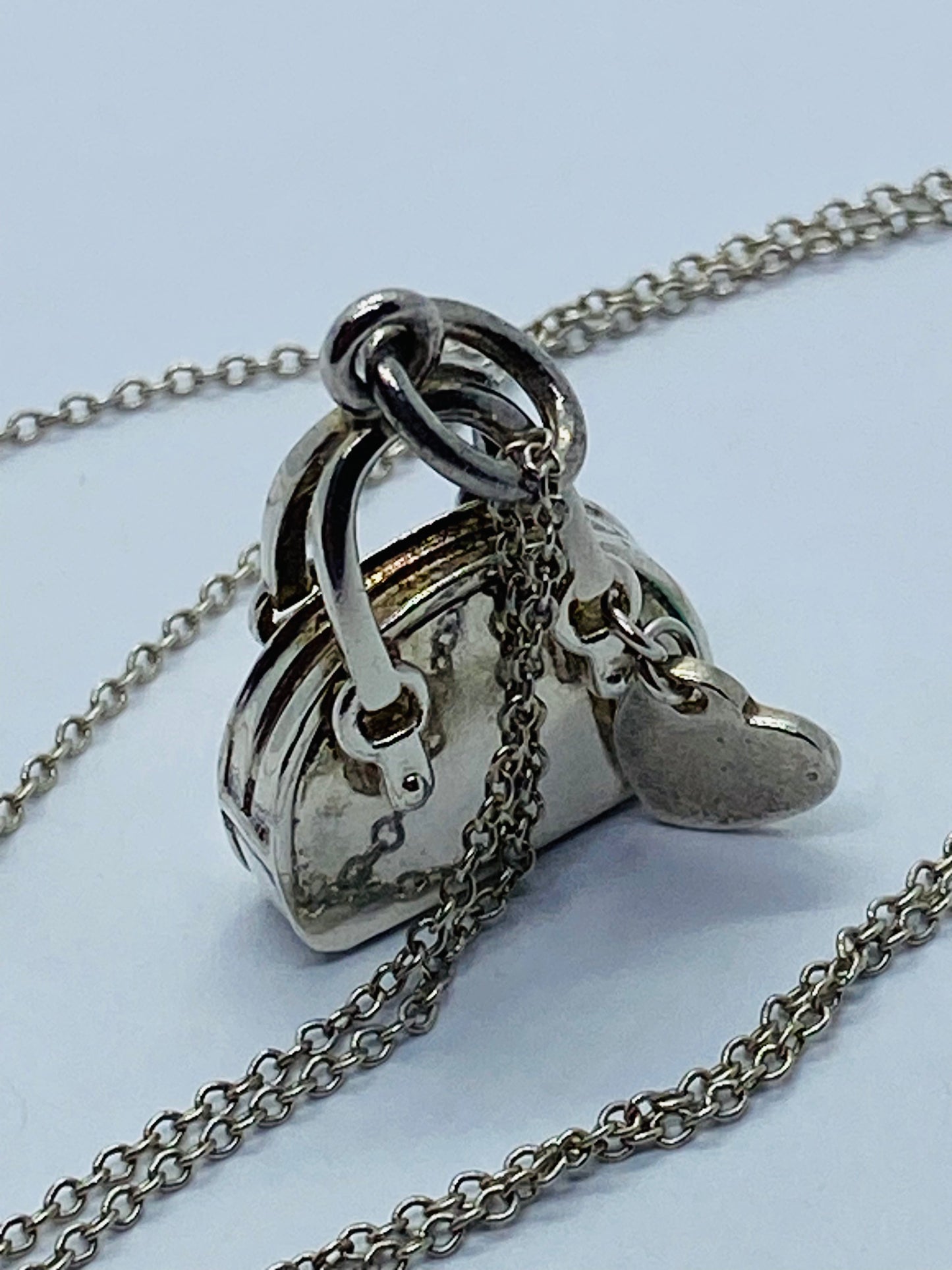 Tiffany & Co. Sterling Silver Handbag and Enamel Heart Italy  Pendant Necklace