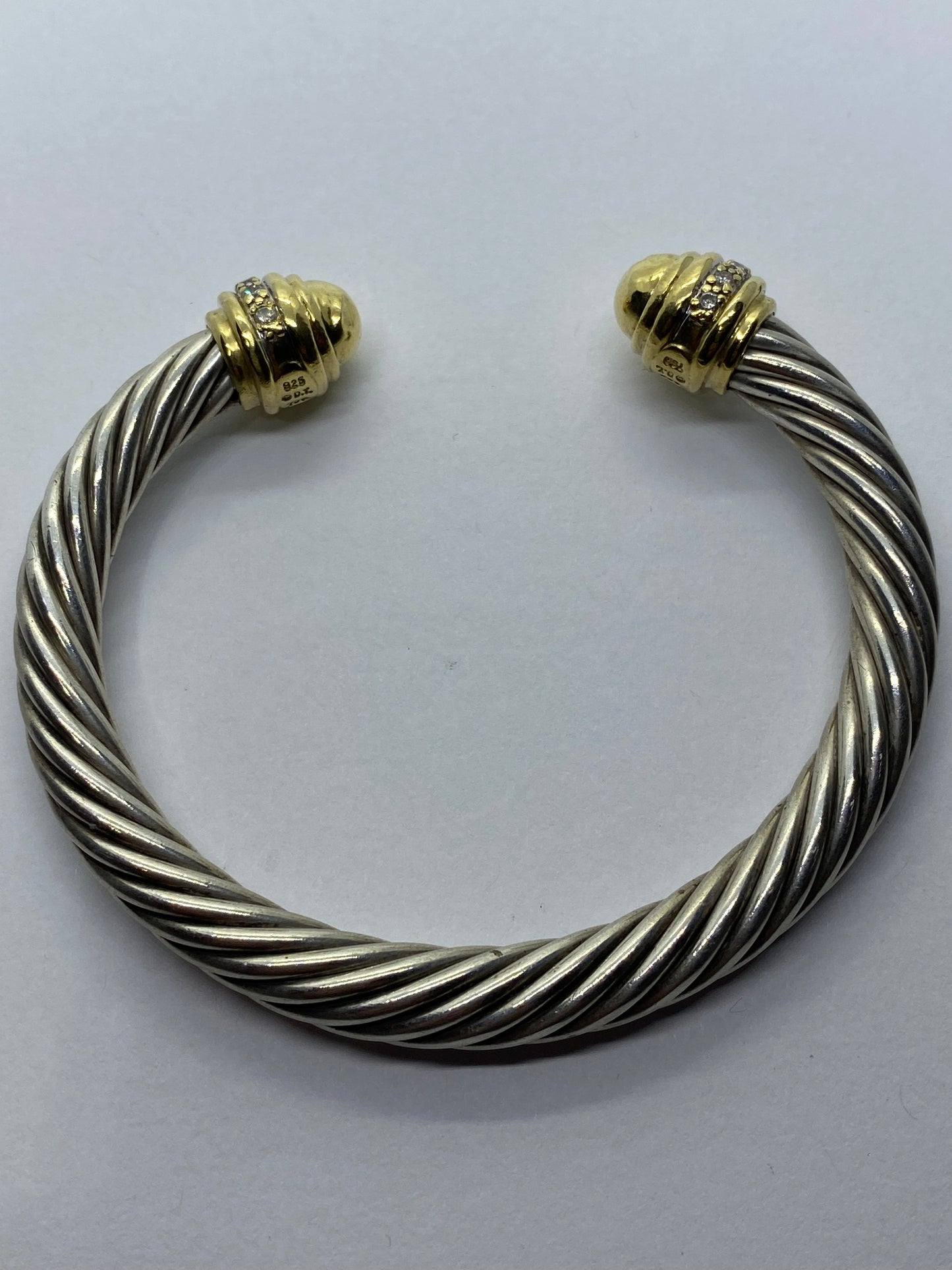 David Yurman 7mm Diamond Dome Cable Bracelet Sterling Silver 925 18K 750 Gold
