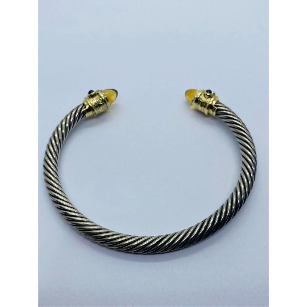 David Yurman Sterling Silver 14k Citrine Amethyst Renaissance 5mm Cable Cuff Bracelet