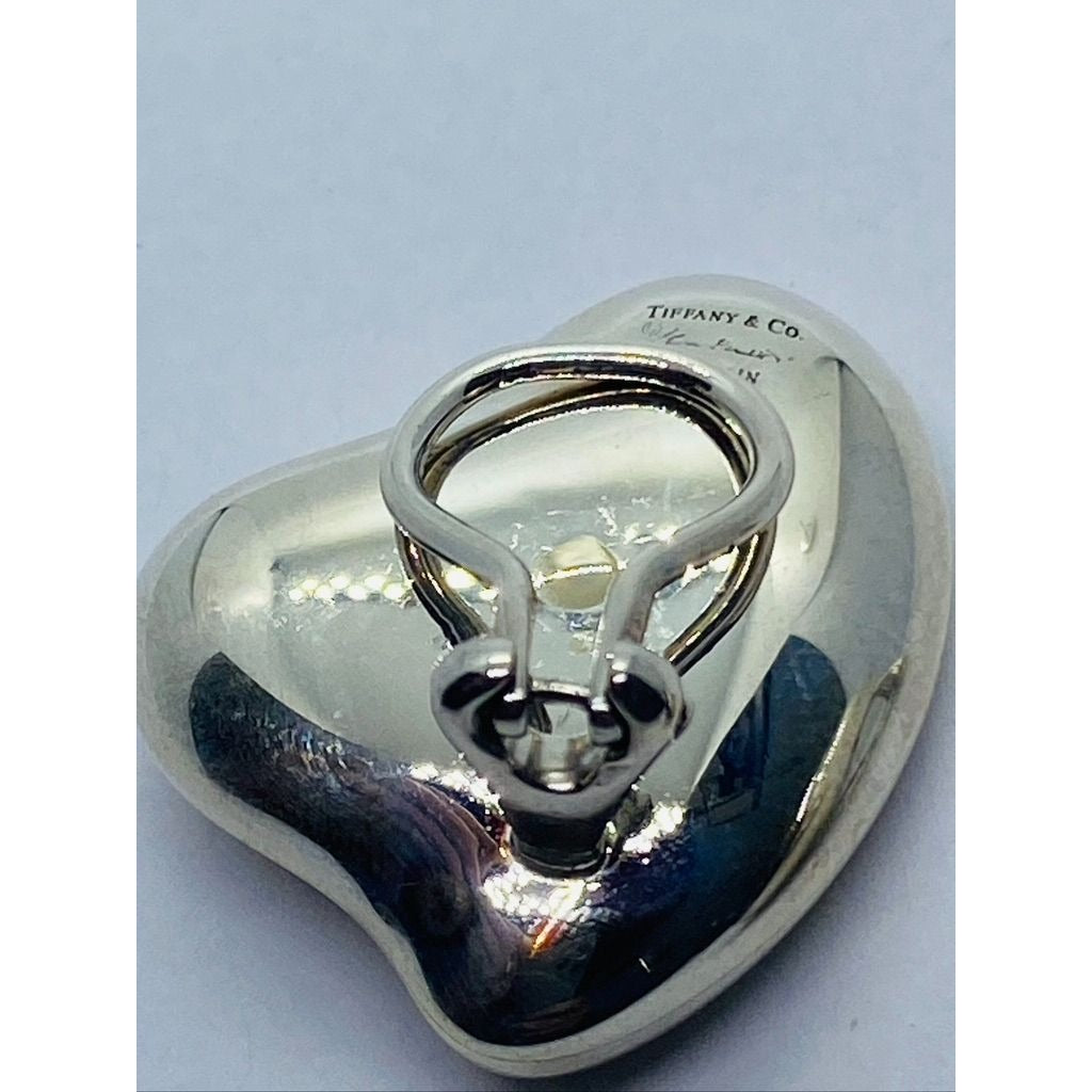 Tiffany & Co Silver Peretti HUGE Puff Puffy Heart Clip On Earrings 1x1” Pouch