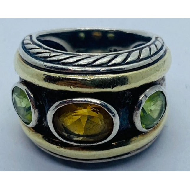 DAVID YURMAN 14K Gold Sterling Silver Citrine Green Peridot Renaissance Ring 6.75