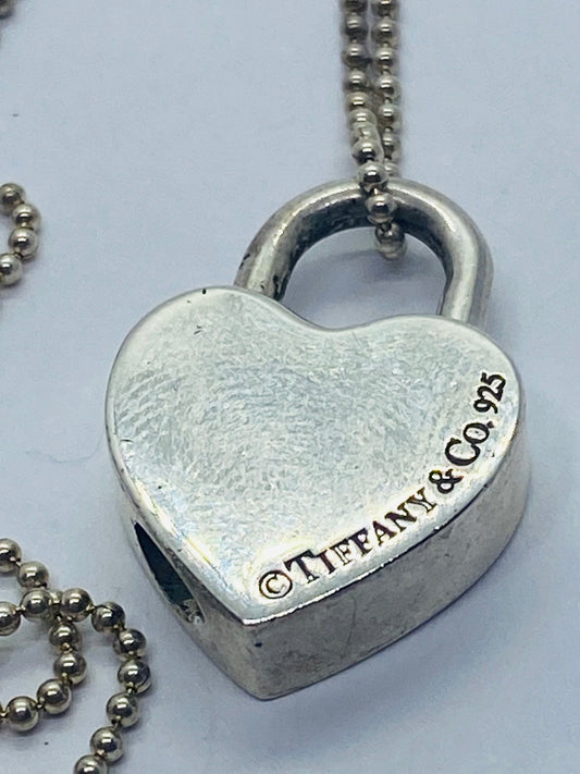 Tiffany & Co. Sterling Silver Blank Heart Padlock Pendant Necklace 16.5”