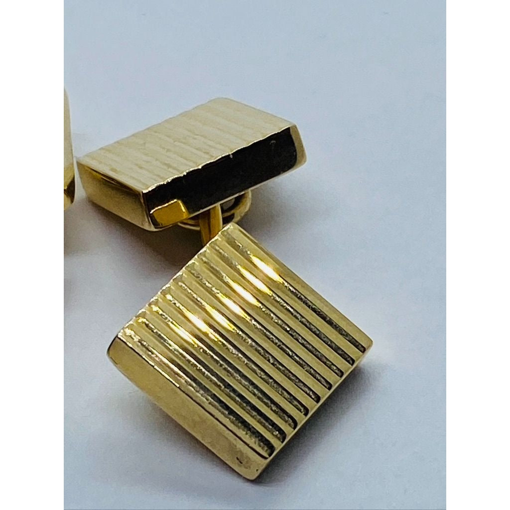 Tiffany and Co 14K Yellow Gold Square Cufflinks Ribbed Design