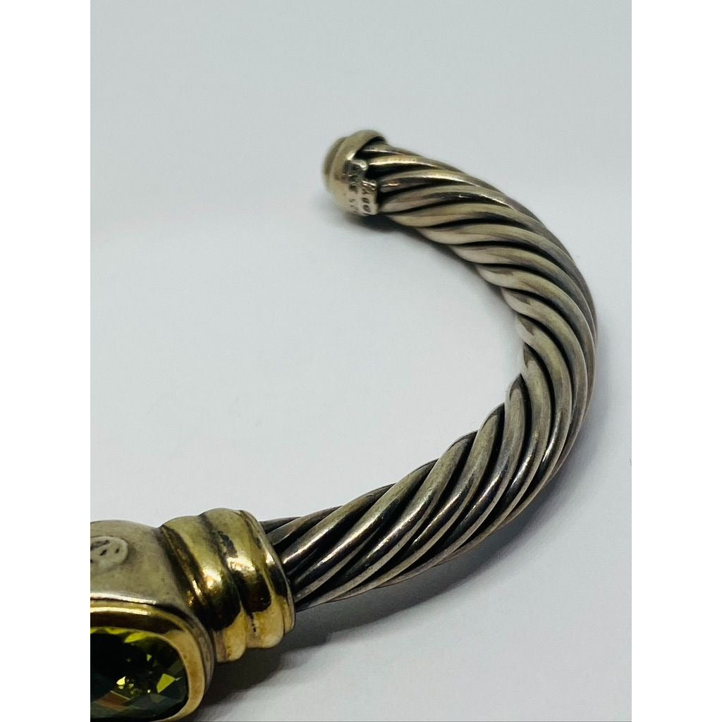 David Yurman Twisted Cable Cuff Bracelet 925 Silver & 14k Gold Peridot (chipped)